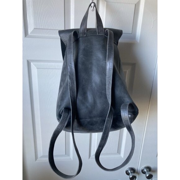 Hide & Drink  Stone Blue Leather Drawstring Bucket bag Backpack EUC - Picture 8 of 14